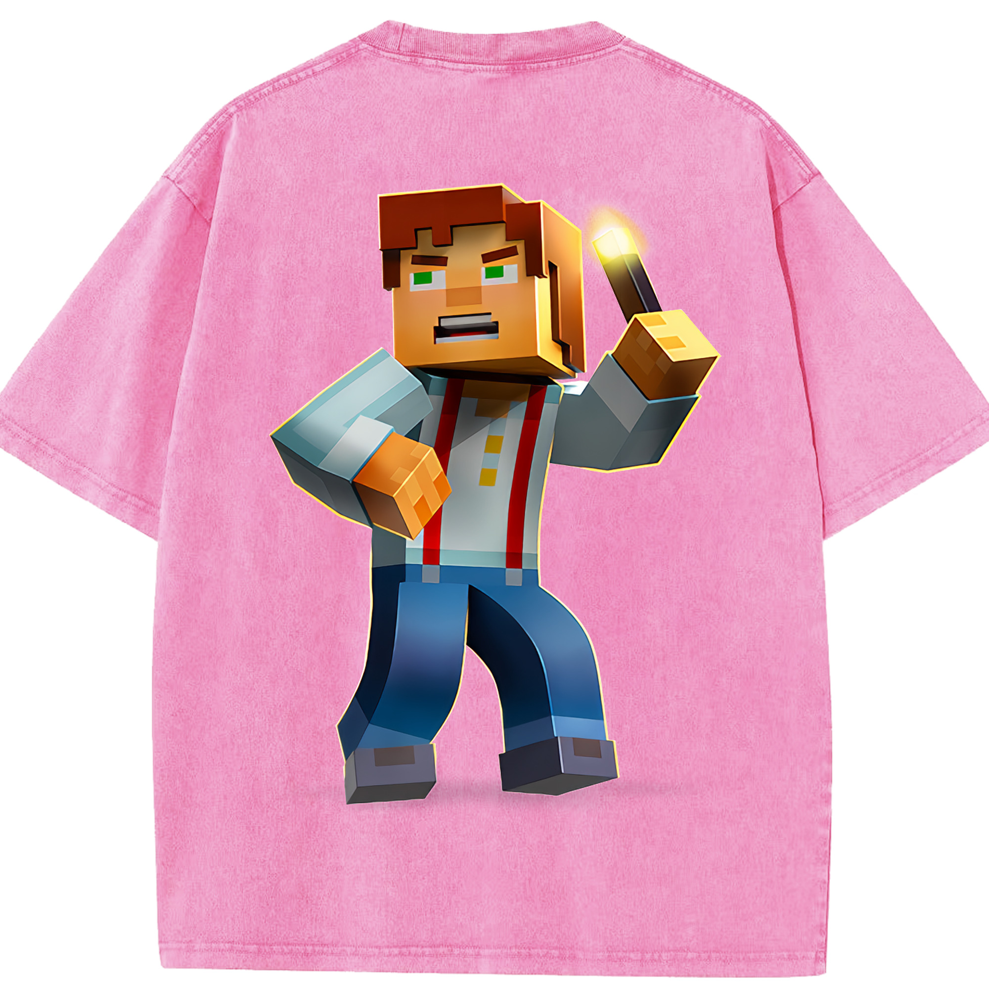 （画像用） マインクラフト ブロックの世界 Minecraft MC Block world 綿100% ヴィンテージ風 半袖Tシャツ（背面プリント）